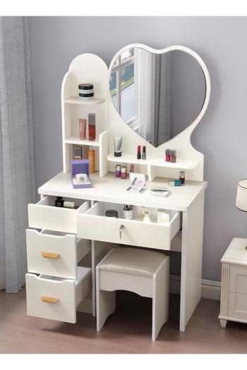 sharpdo Multifunctional Bedroom Dresser Storage Cabinet with 4 Drawers and a Dressing Stool