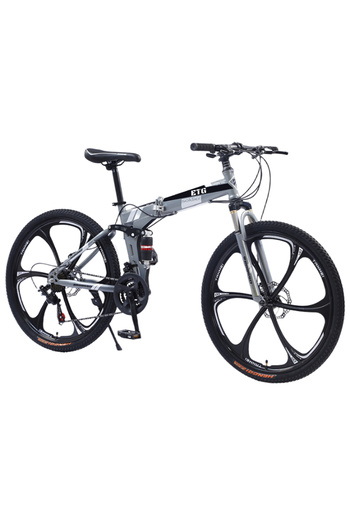 ETG 26 Inch 21-Speed Foldable Mountain Bike - High-Carbon Steel Frame, Dual Disc Brakes, Shock Absor