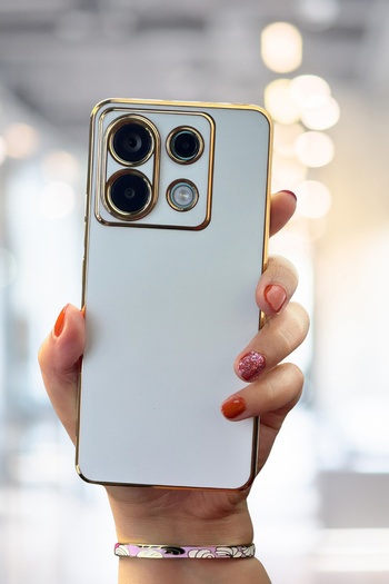 Fibaks Redmi Note 13 Pro 4g |   Case Glossy Edge Gold Embroidered Camera Protection Cover