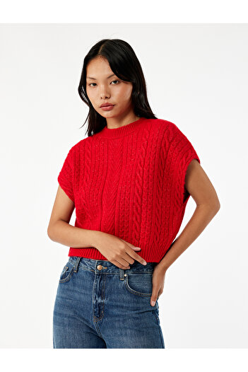 Koton Crew Neck Sleeveless Hair Knitted Textured Sweater