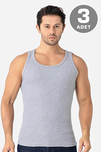 Arma Yıldız Men's Gray Ribbed Camisole Undershirt 3 Pack Stretchy and Soft Fabric