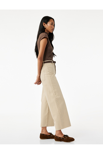 Koton High Waist Button Pockets Relaxed Fit Wide Leg Denim Pants - Culotte Jeans