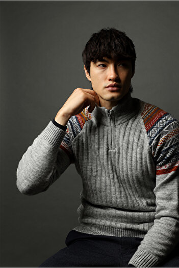 Kiğılı Half Turtleneck Slim Fit Slim Fit Zippered Patterned Knitwear Sweater