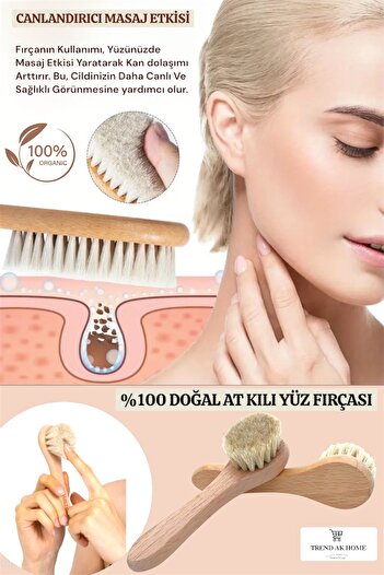 OSKAR FIRÇA %100 Doğal At Kılı Yüz Bakım Fırçası, Yüz Temizleme Peeling Fırçası