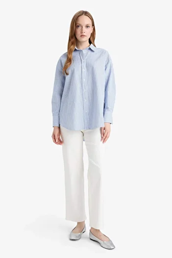 DeFacto Relax Fit Striped Oxford Basic Solid Long Sleeve Shirt Tunic 3167720