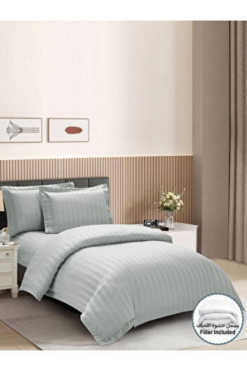 Donetella Comforter Set Single Size, 5-Pcs, 170x230 cm, Striped Bedding Set, All Season, Microfiber