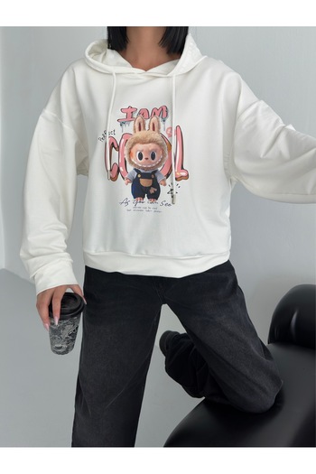 moda paketi Printed Hooded 2 Thread Sweatshirt