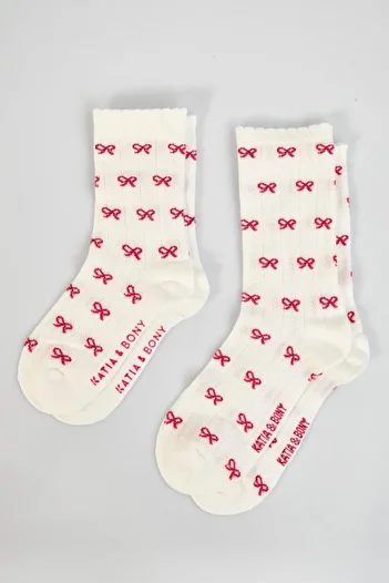 Katia&Bony Mother-Daughter Bow Patterned Boxed Socks Set