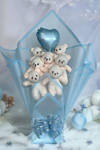Sole Plush Bear 90 cm Birthday Gift Set Blue Bouquet with Teddy Bear and Balloon Heart for Special Occasion
