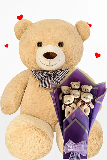 Sole Plush Teddy Bear 90 cm Bear and Purple Plush Teddy Bear Bouquet Gift for Lover Birthday Special Day Set