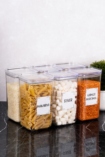 DNS HOME 6-Piece Vacuum Lid Pulses Set with Label Storage Container Food Set Jar Mica 1200 ml