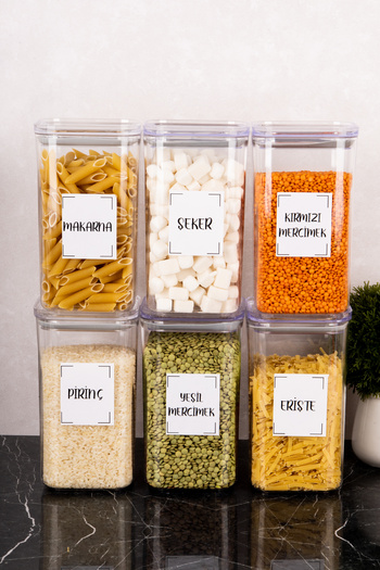 DNS HOME 6-Piece Vacuum Lid Pulses Set with Label Storage Container Food Set Jar Mica 1200 ml