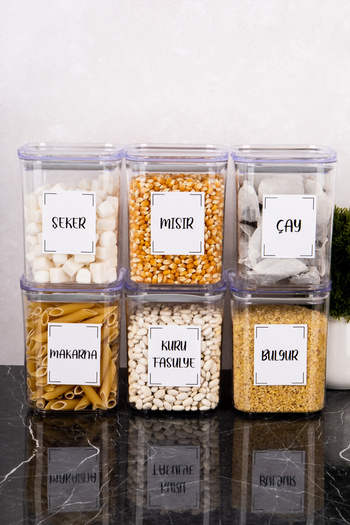 DNS HOME 6-Piece Vacuum Food Storage Set with Lid Acrylic 900 ml Labeled Pulses Storage Container Food Jar