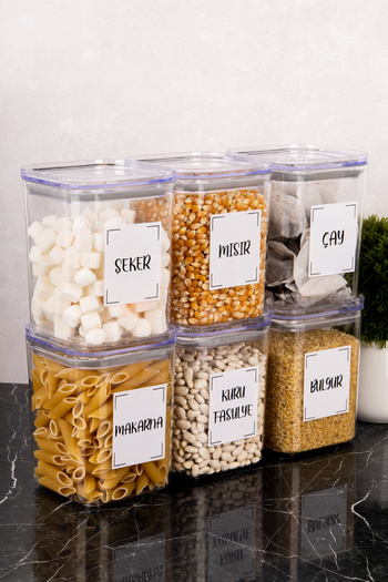 DNS HOME 6-Piece Vacuum Food Storage Set with Lid Acrylic 900 ml Labeled Pulses Storage Container Food Jar
