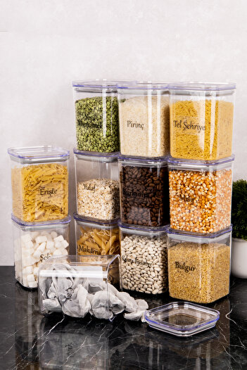DNS HOME 12-Piece Vacuum Lid Spice Bowl Set Transparent Label Spice Storage Container Jar Mica 900 ml