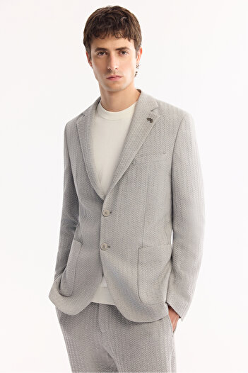 Avva Men's Gray Mono Collar Double Slit Unlined Pocket Pocket Seersucker Fabric Jacket A52Y4003