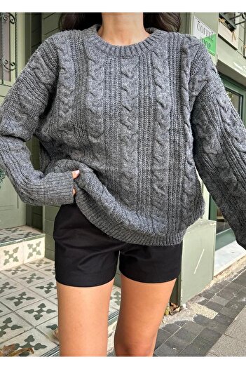 NZL TEKSTİL Dgn's Hair Braided Circle Neck Soft Textured Women's Knitwear Sweater