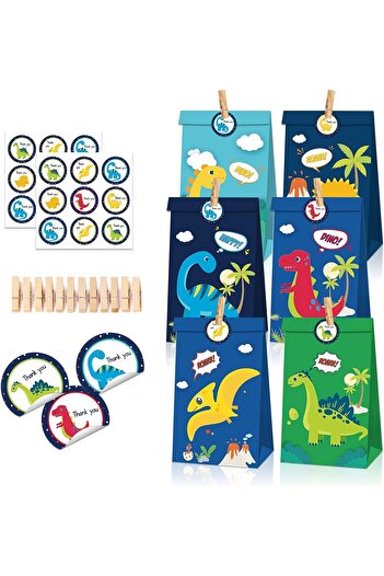 COOYA 12 Pack Dinosaur Party Favor Bags, Strong & Sturdy,Bright Unique Designs，for Boys Girls