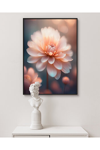Rosaart Metal Framed Real Glass Table, Digital Printing Pink Star Flower, Living Room Office Living Room Table