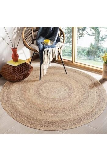 genric FFD Handmade Round Jute Rug | Natural Hand Braided Floor Mat | Eco-Friendly Reversible Area Rug 120c