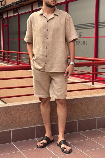 inpool Male, Apash Collar, Summer, 100% Cotton, Muslin Weaving, Top-Down Suit G14-303