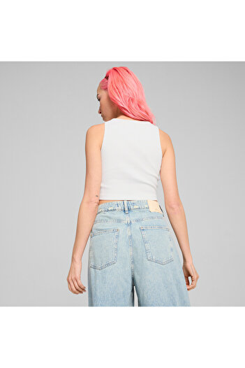 Puma Womens CLASSICS Ribbed Crop Top - White