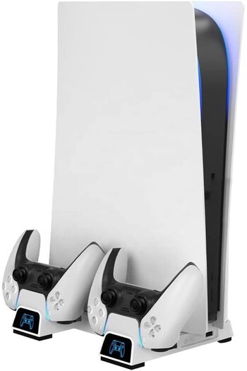 Generic PS5 Vertical Stand with 4-Port Charging Station & Quiet Cooling Fan