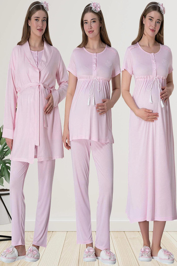 Mavelle Women's Pink Striped Nightdress Pajamas Maternity Maternity Set 6061