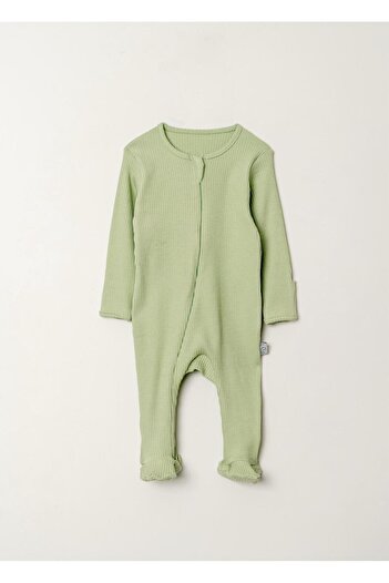 Bubito Full Footed Cotton Baby Romper with Hidden Zipper-Green