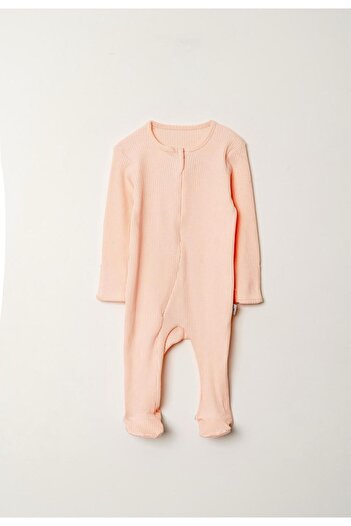 Bubito Full Footed Cotton Baby Romper with Hidden Zipper-Salmon