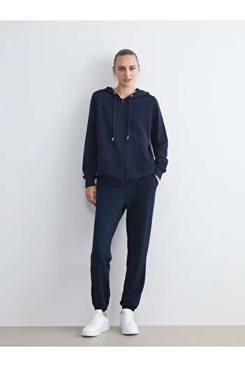 LC Waikiki Navy Blue Hooded Women's Zippered Sweatshirt