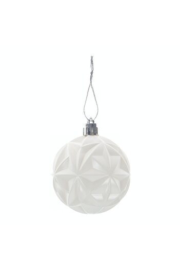 DECO Set de 24 globuri de Crăciun, culoare albă, diametru 6 cm, modele asortate, fabricate din plastic