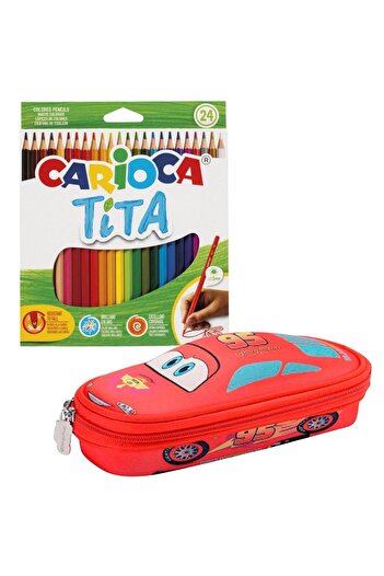 Disney Licensed Cars Pen Holder with Gift - Carioca Tita Set of 24 Dry Paints