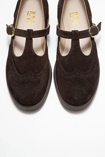 LuviShoes Γυναικεία Loafer παπούτσια JANNEY καφέ σουέντ από γνήσιο δέρμα με λουράκια