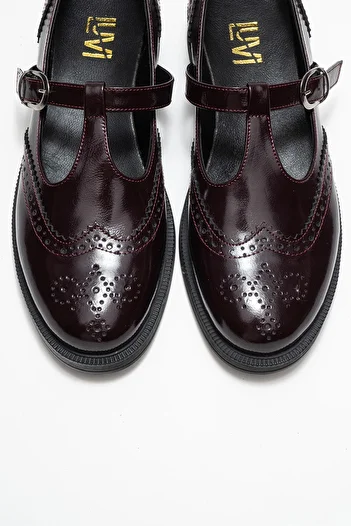 LuviShoes Janney Burgundy Patent Leather Genuine Leather Banded Women's Loafer Shoes