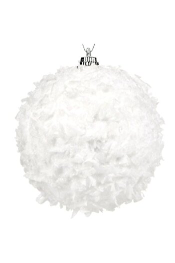 OEM Set of 6 white Christmas baubles with fluff, 8 cm
