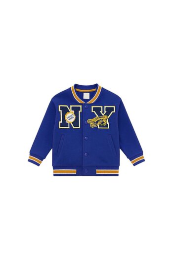 Magu Unisex Kids Cotton Navy Blue College Jacket - Bomber Jacket with Letter and Dragon Applique