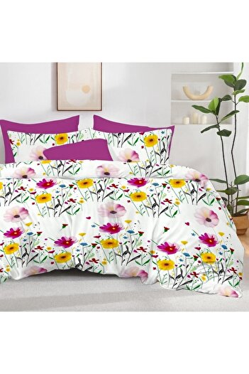 Pucioasa 6-piece finet bedding set, multi-colored flowers on white