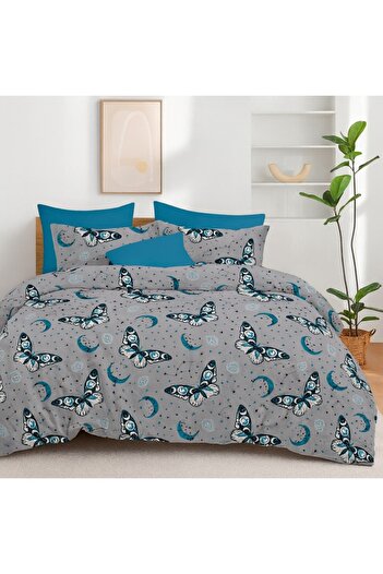 Pucioasa 6-piece finet bedding set blue butterflies on gray
