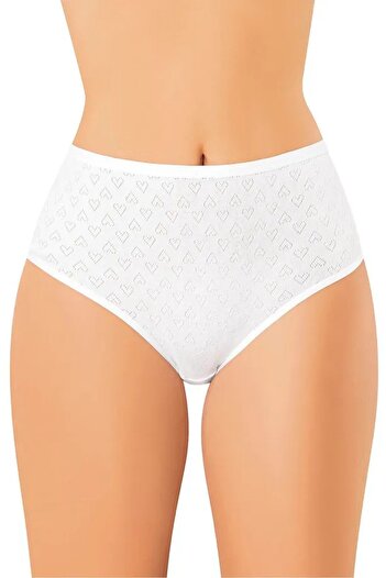 Yıldız Çamaşır 6 Pieces 100% Cotton White Heart Patterned Transfer-Jacquard Women's Bato Panties