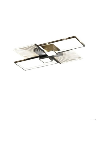 LED CONCEPT Lustra LED cu 3 tipuri de lumina si telecomanda, neagra cu auriu, patrata, 97W, dimabila, 90x60x7cm