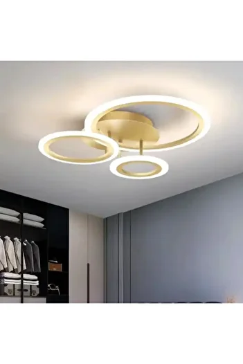 LED CONCEPT Lustra LED cu 3 tipuri de lumina si telecomanda, aurie, rotunda, 76W, dimabila, 57x57x17cm