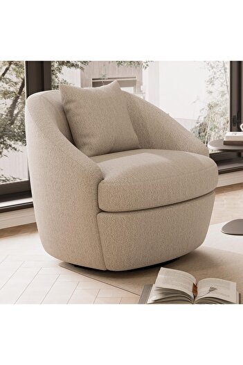 MAPLE HOME DECORATION Swivel Accent Chair with Pillow Backrest, Modern Extra Wide Barrel Round Barrel Chaming