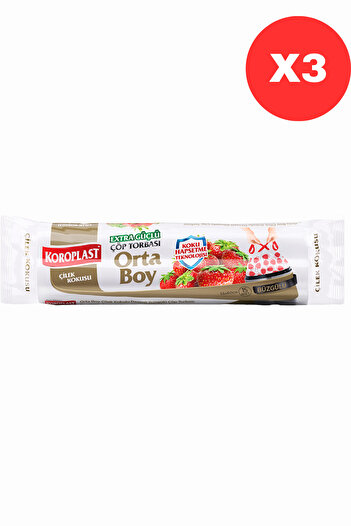 Koroplast Extra Strong Odor Locked Strawberry Scented Drawstring Medium Size Garbage Bag 15 Pcs X3