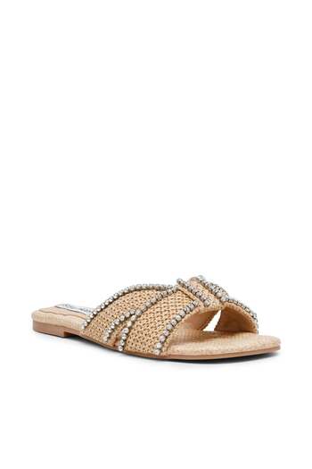 Steve Madden Womens Mirah Natural Raffia Flat Sandals