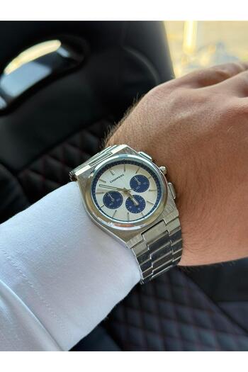 RoseandRoses Come Equivalent Model Men's Watch Silver (White Dial Navy Blue Details)