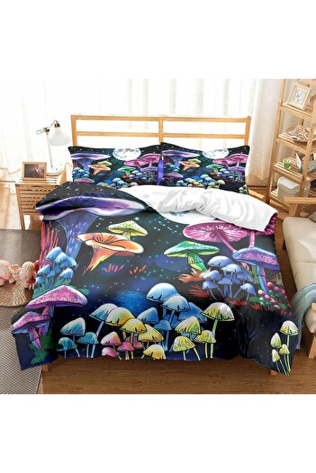 Eviermilaa Bed linen duvet cover 200x200 cm, 2 pillowcases 80x80 cm mushroom print Moonlight
