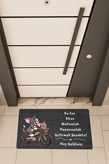 Dormot High Quality Digital Printing Black, Bicycle Tom and Jery Themed Door Mat