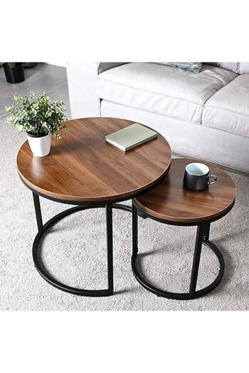 amzdeal Nesting Coffee Table, Set of 2 Stacking Side Tables for Living Room Bedroom, Stable and Easy