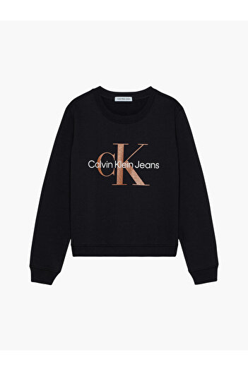 Calvin Klein BRONZE MONOGRAM CN S Kadın Siyah Sweatshirt